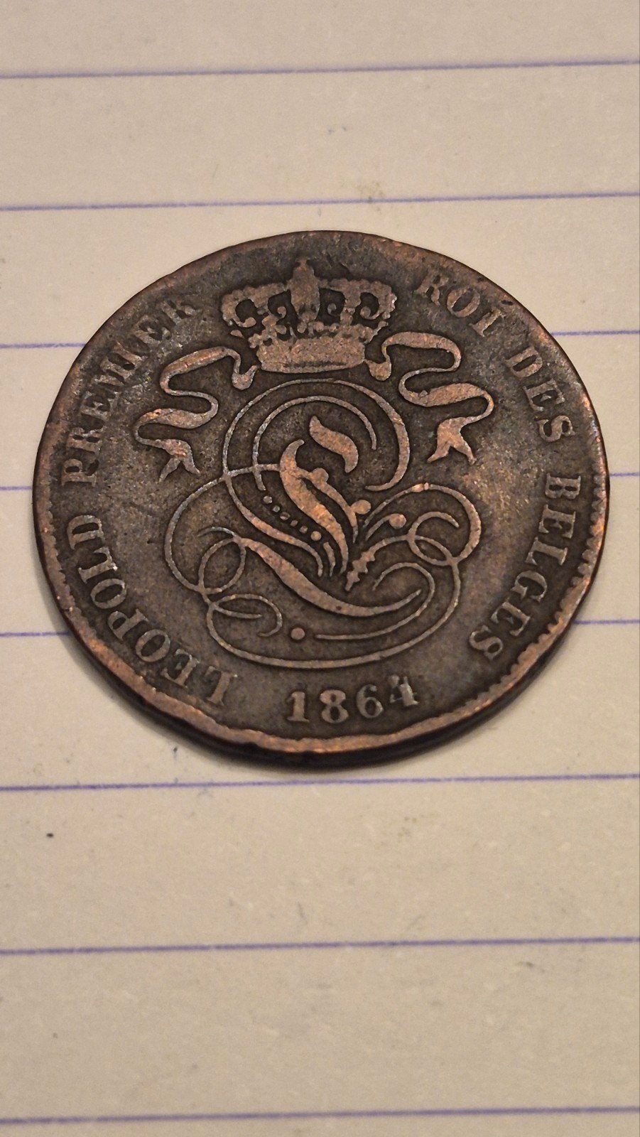 2 centiem koper leopold 1 van 1864 Frans met misslag in de 4, Postzegels en Munten, Ophalen of Verzenden, Overig, Losse munt