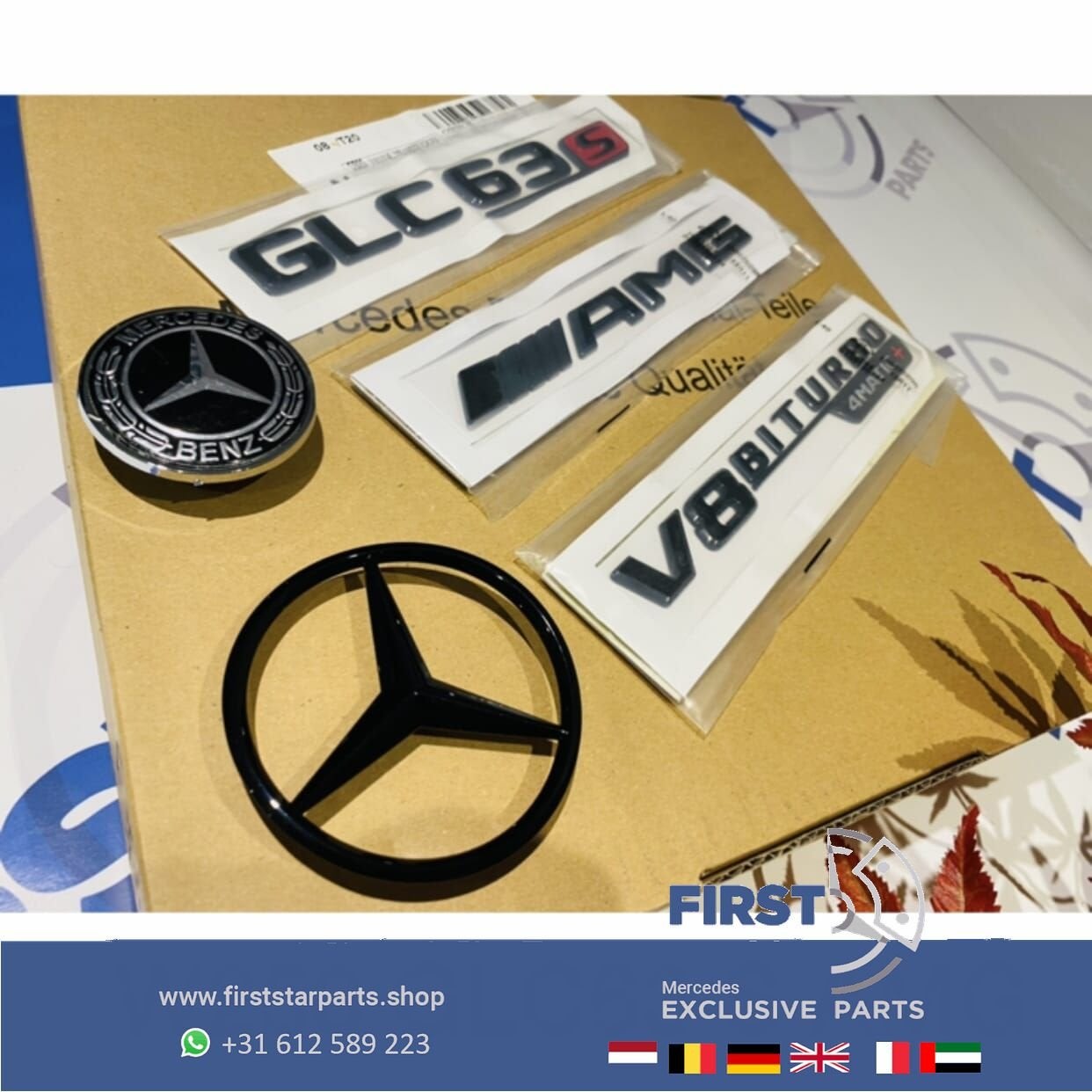 W253 GLC63 V8 4matic+ AMG COMPLETE LOGO SET ZWART EMBLEMEN S, Gebruikt, -, Ophalen of Verzenden, -