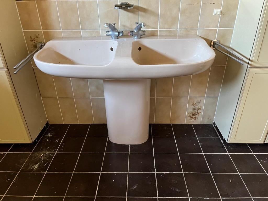 Vasque double vintage avec base + grand miroir, Enlèvement, Utilisé, Lavabo