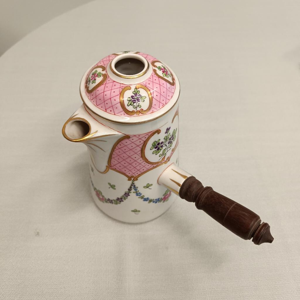 Zeldzame Antieke Limoges Chocolademelkkan met Houten Handvat, Antiek en Kunst, Ophalen of Verzenden
