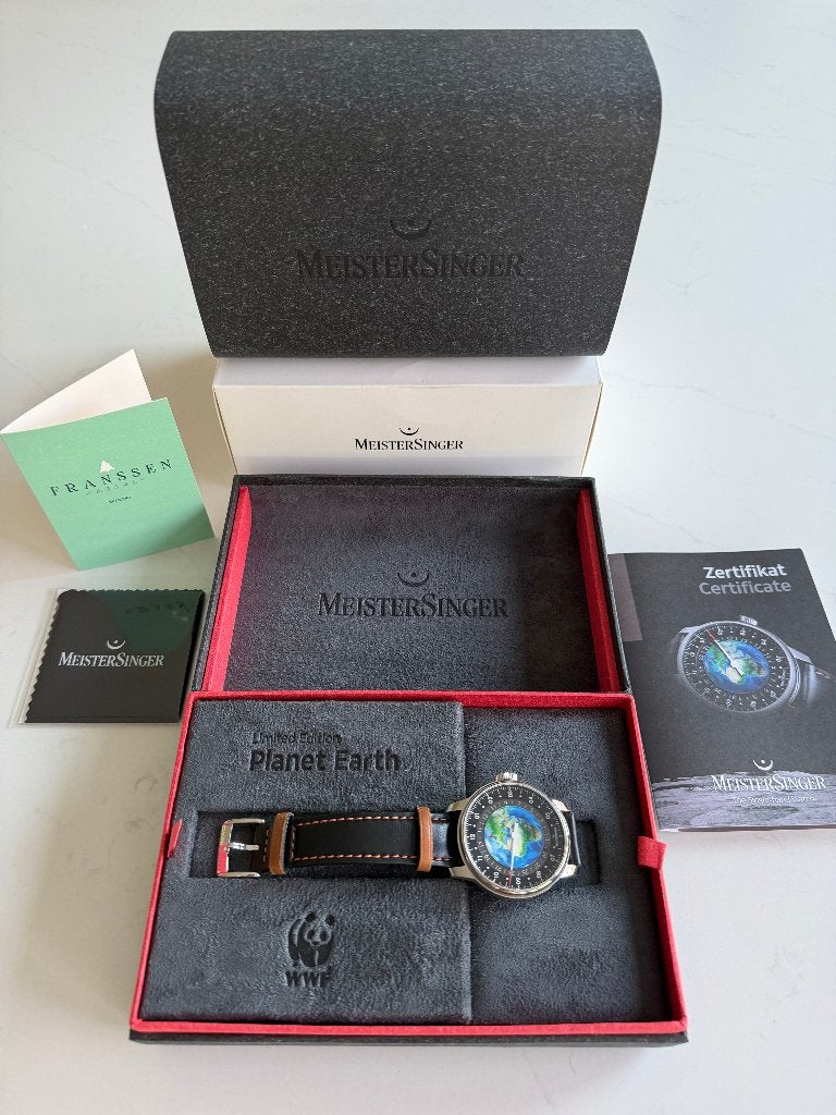 MeisterSinger Edition Planet Earth (Limited Edition 385/500), Montre-bracelet, Cuir, Enlèvement, Acier