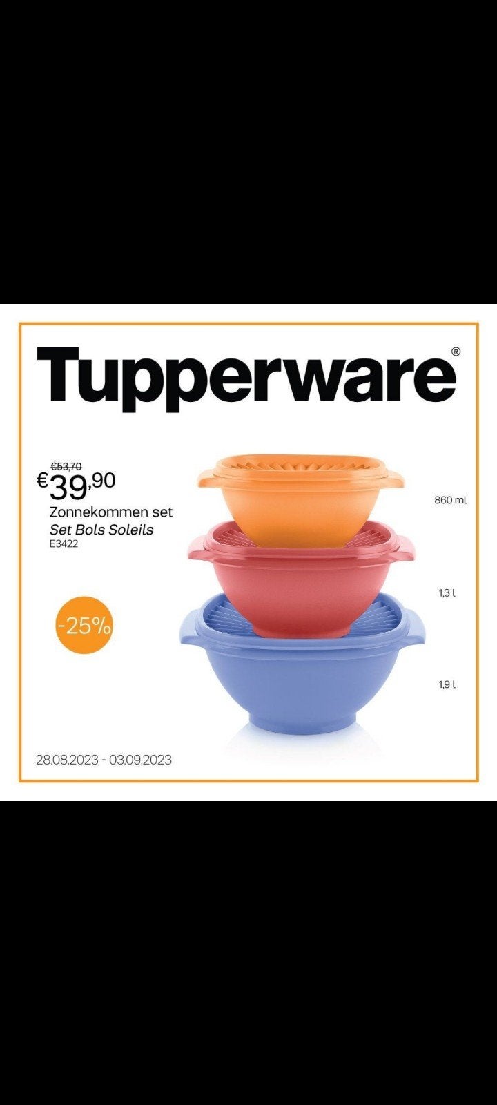 nieuwe zonnekommen set van tupperware, Huis en Inrichting, Ophalen of Verzenden