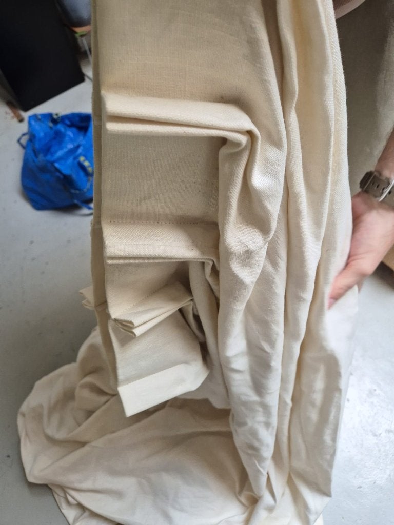 Gordijnen lmix innen  katoen, 350 cm, Ophalen of Verzenden, Zo goed als nieuw, Beige