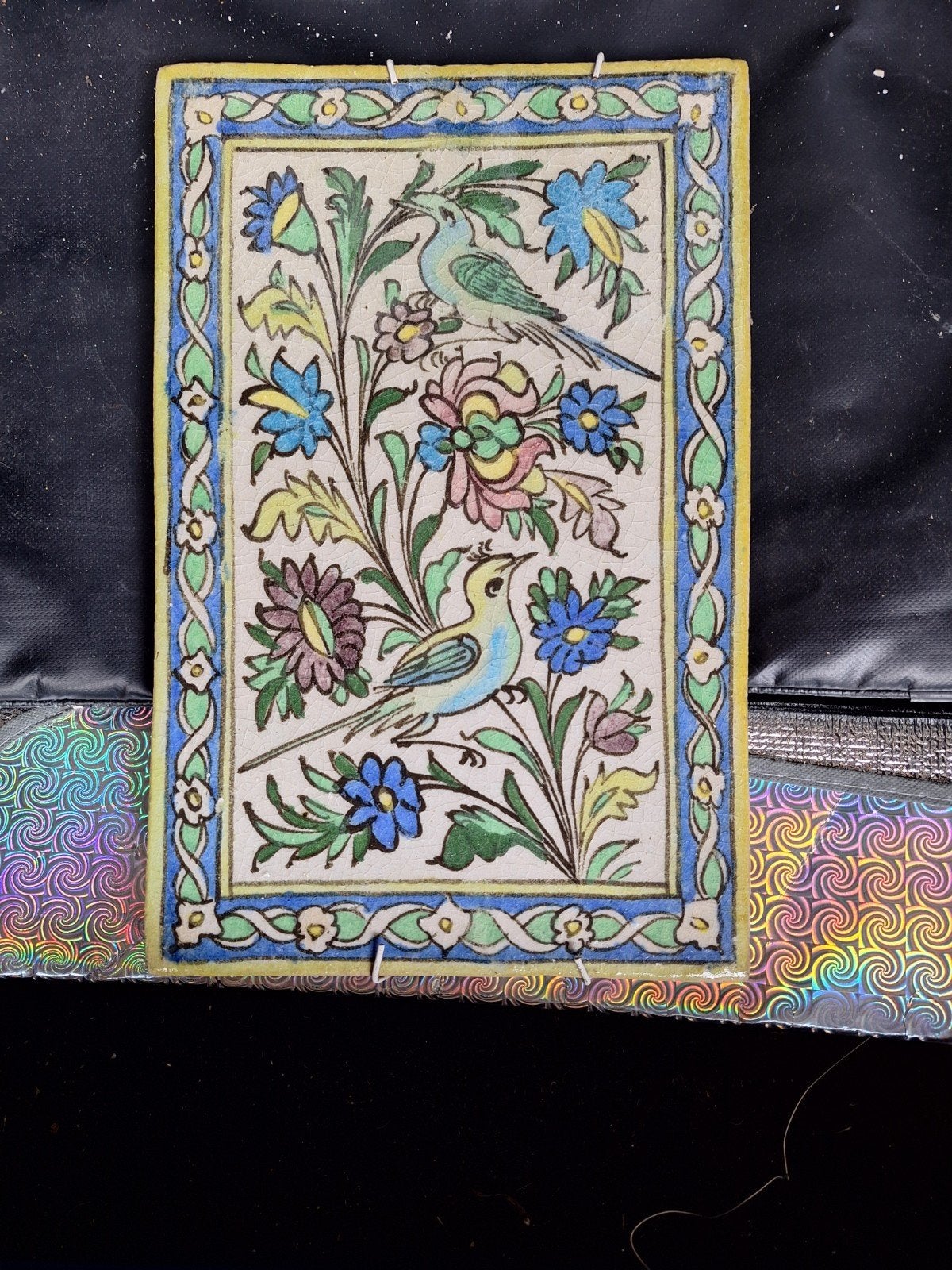 Antieke Perzische Qajar Tegel – 19e Eeuw – Bloem & Vogel (Go, Antiek en Kunst, Ophalen