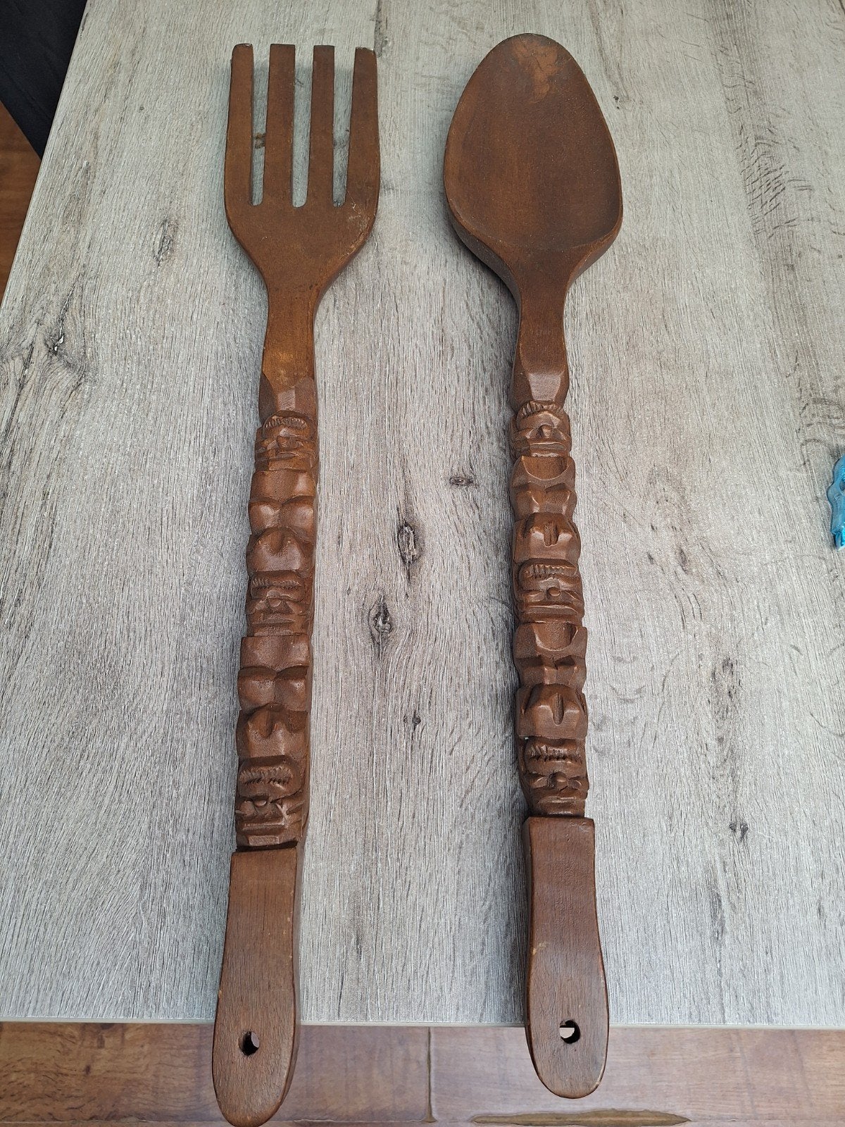 Vintage XL Houten Vork & Lepel Wanddecoratie – Jars 70/Tiki, Vintage, Ophalen of Verzenden, Hout