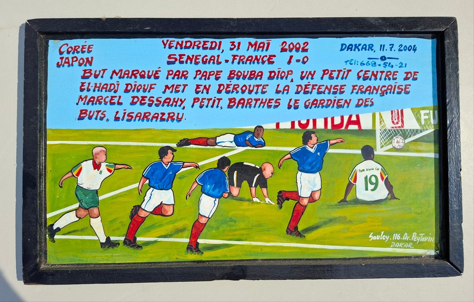 Afrikaans schilderij (Senegal) wk voetbal 2002 Japan, Ophalen of Verzenden