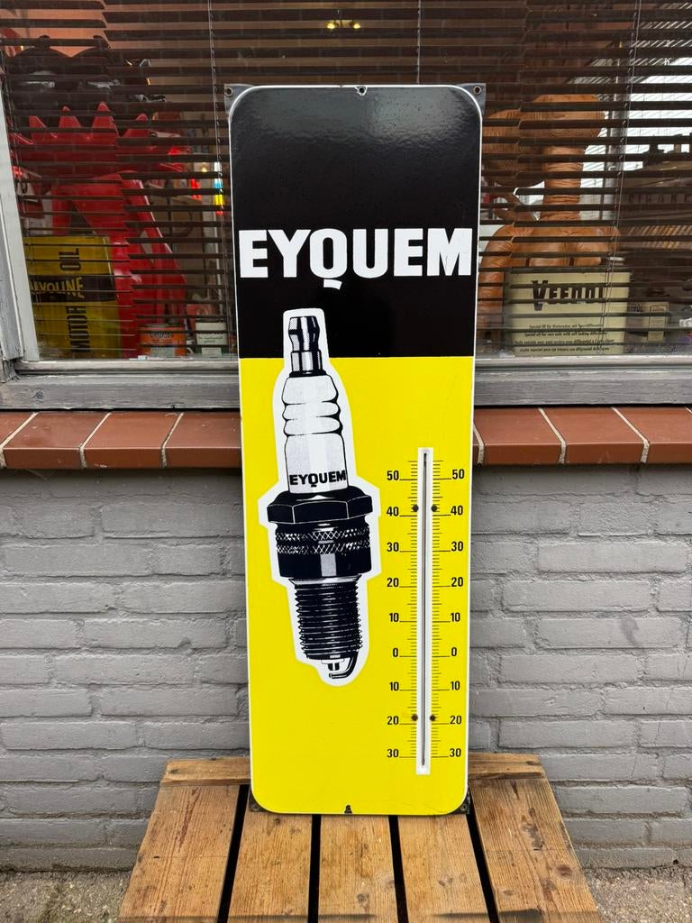 Eyquem emaille reclame thermometer, Ophalen, Gebruikt, Reclamebord