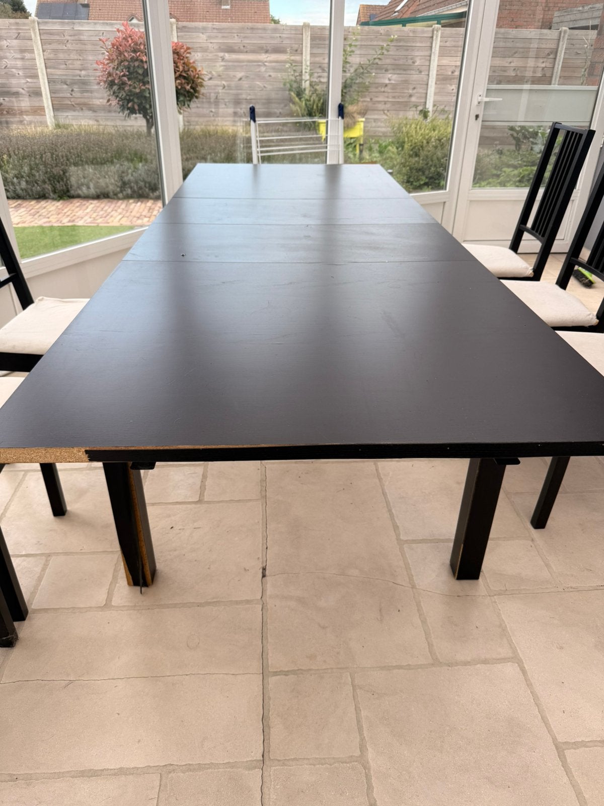 Gratis af te halen! Tafel voor 6 tem 10 pers en 6 stoelen, Huis en Inrichting, Ophalen, Gebruikt, 200 cm of meer, 50 tot 100 cm