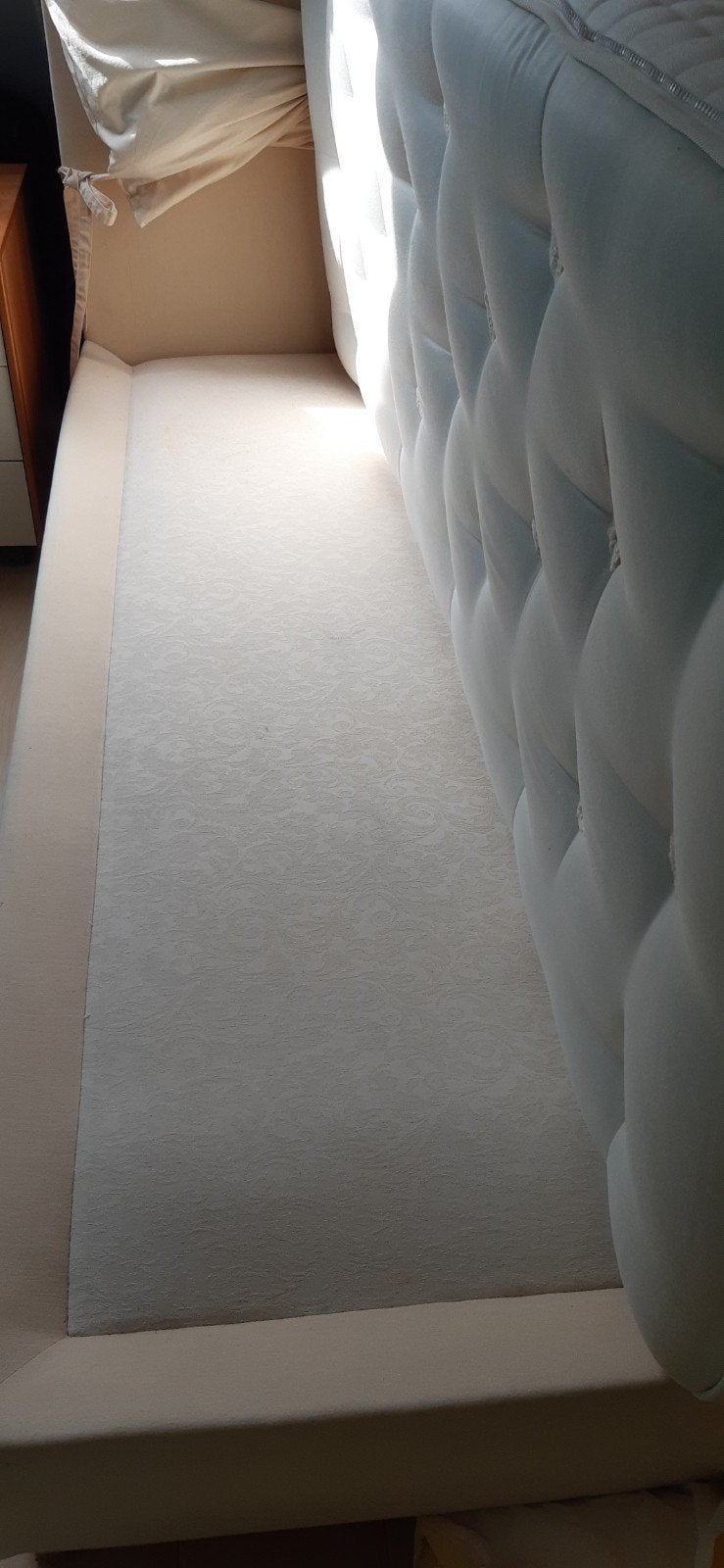 Boxspring tweepersoons 160/200, ecru stoffen achterwand en e, Enlèvement