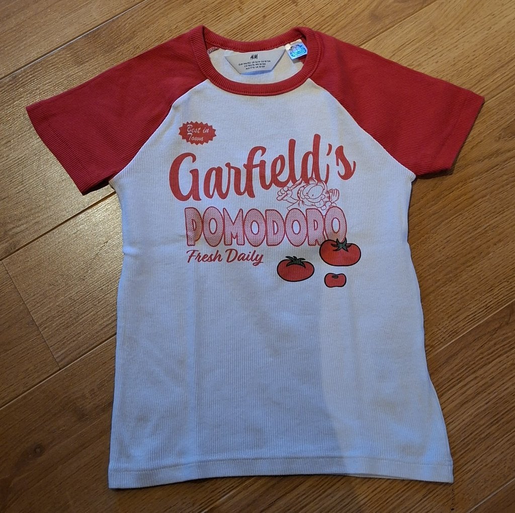 H&M witte shirt Garfield 146/152, Kinderen en Baby's, Meisje, H&M, Ophalen of Verzenden, Zo goed als nieuw