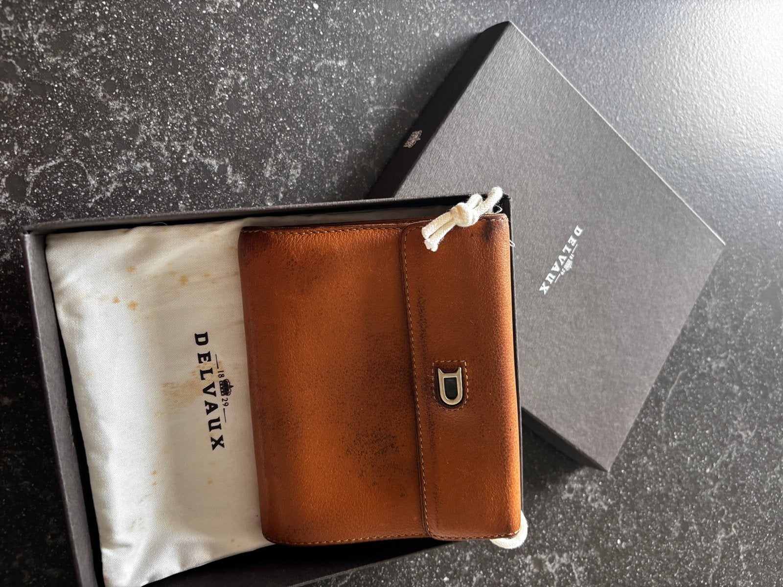 Mooie Delvaux portemonnee met hoesje en doos - 2009/2010, Gebruikt, Overige kleuren, Leder, Ophalen