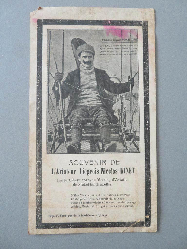 Rariteit 1910 Souvenir de l,aviateur Liègeois Nicolas Kinet, Ophalen of Verzenden, Zo goed als nieuw, Kaart, Foto of Prent