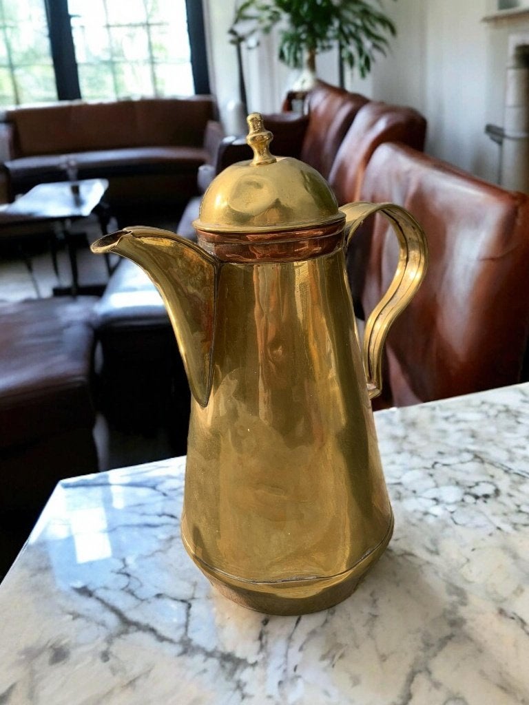 Oude 19e eeuwse messing/koperen koffiepot — 25 cm, Ophalen of Verzenden, Koper