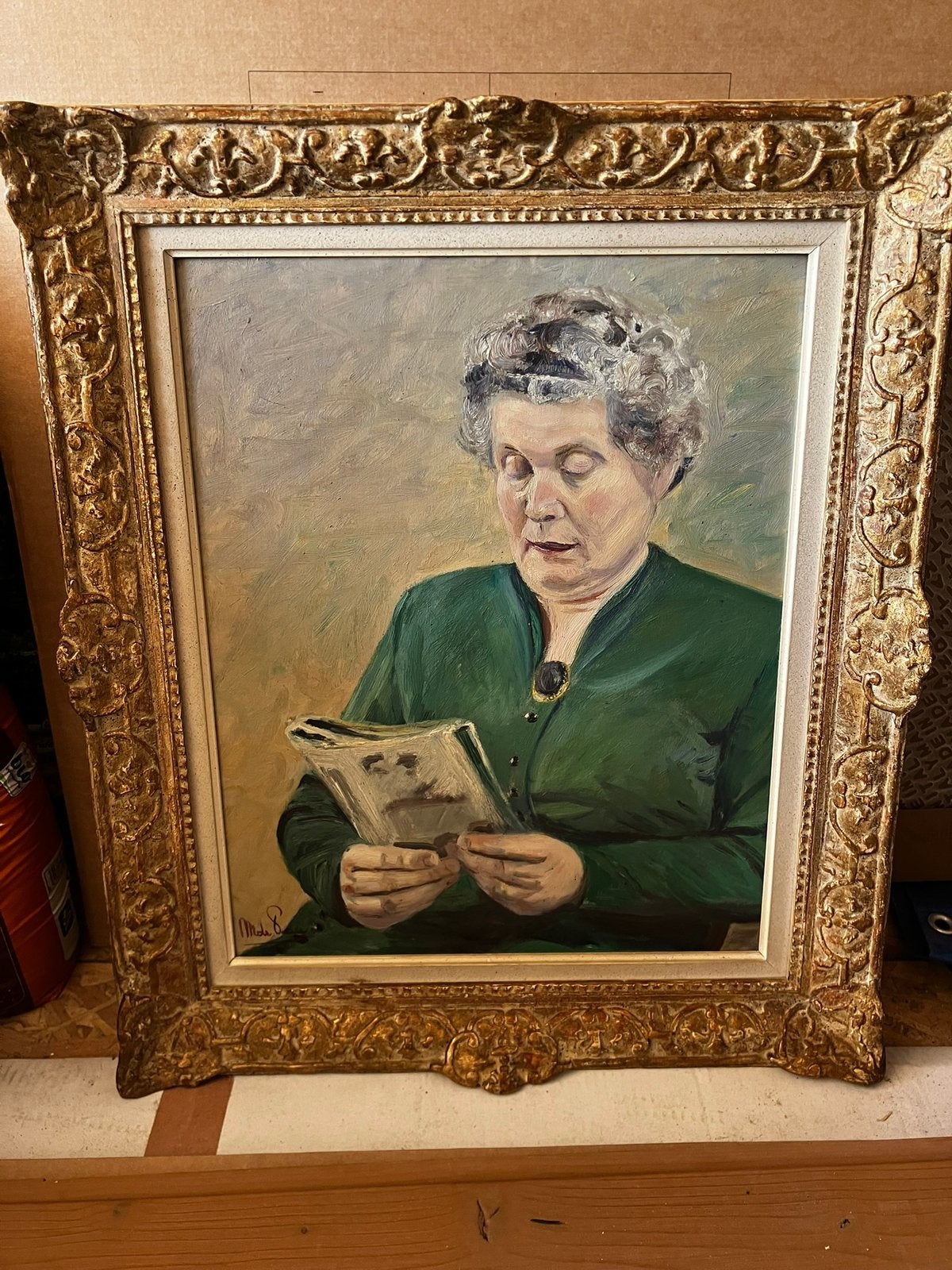 Peinture à l'huile représentant une femme lisant, signée, Antiquités & Art, Art | Peinture | Classique, Cadre spécial, Portrait ou Personnes