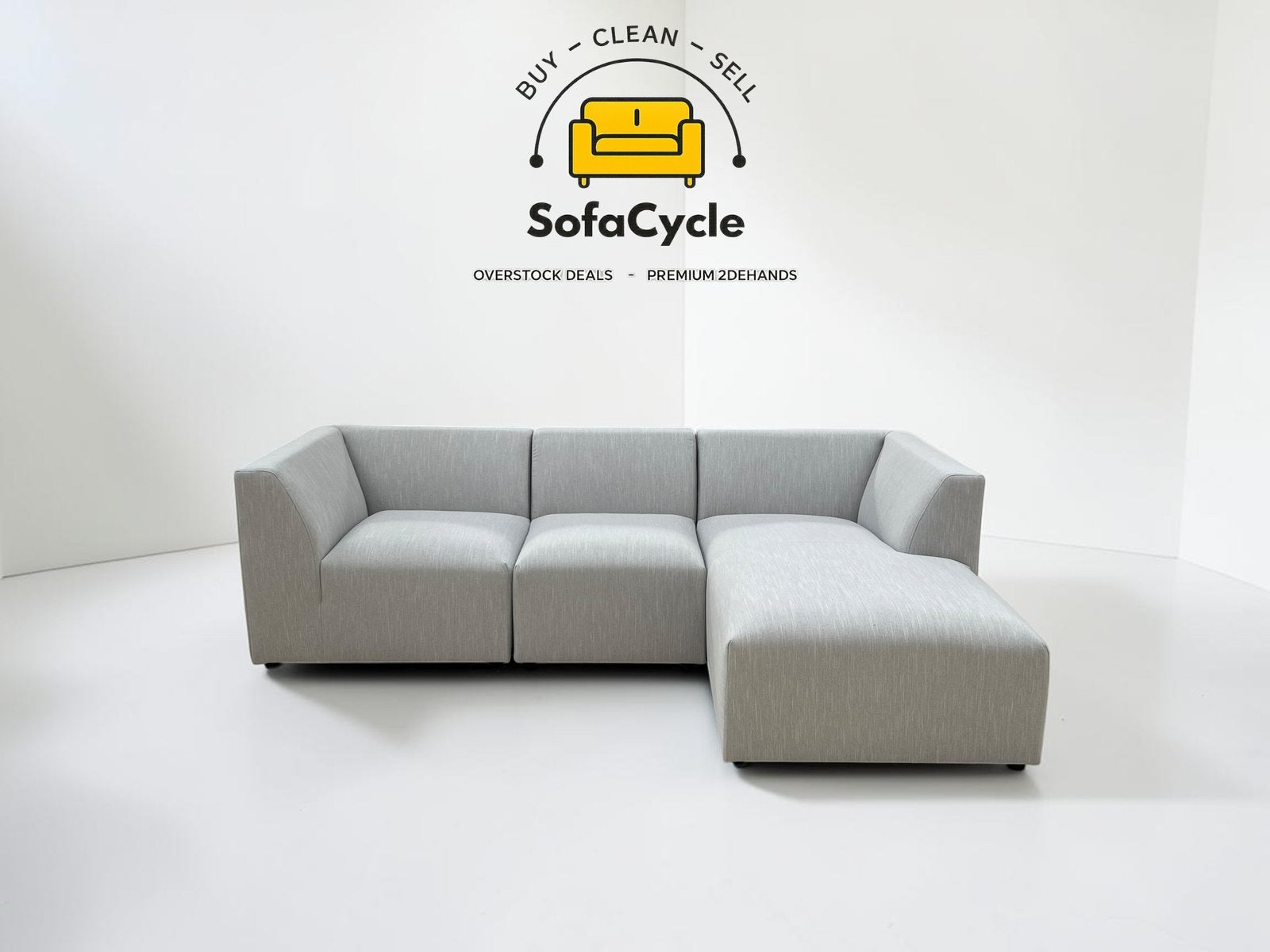 Canapé d'angle modulaire en tissu gris clair — overstock, Neuf, Enlèvement ou Envoi, SofaCycle, Tissus