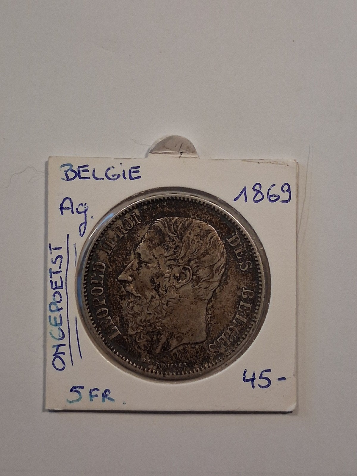 belgie 5 fr 1869 AG ONGEPOETST geres elias, Ophalen of Verzenden