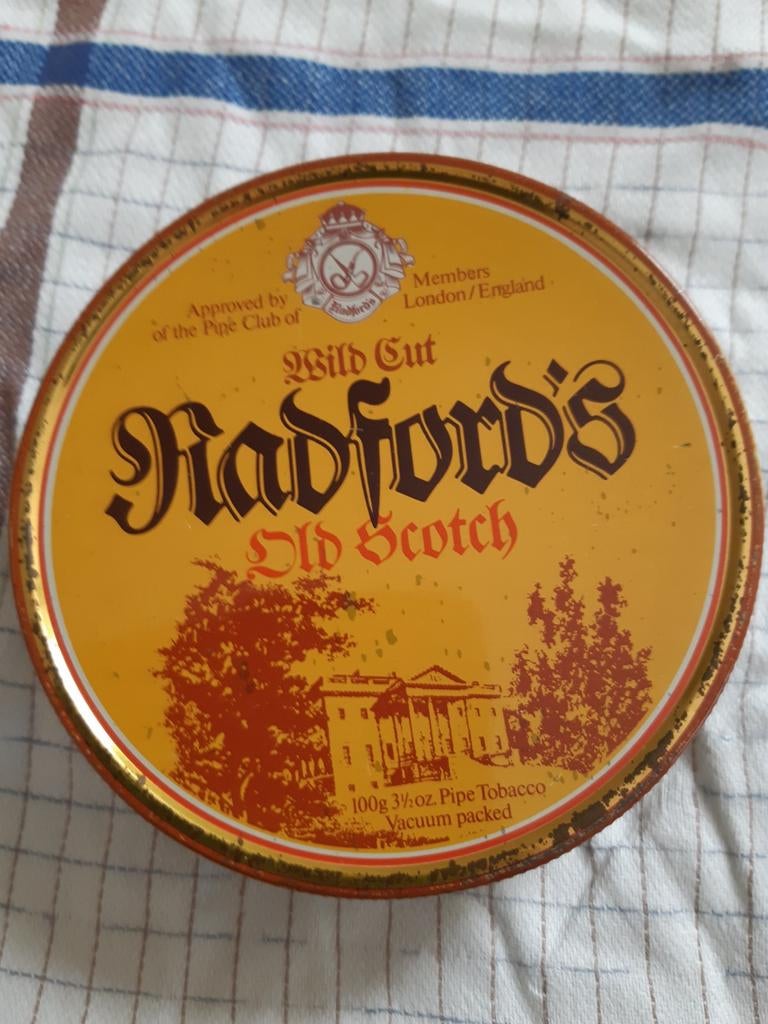 Oud tabak doosje(Radford's Old Scotch.), Verzamelen, Ophalen of Verzenden, Gebruikt