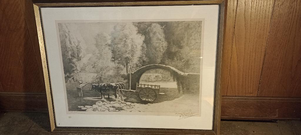 Gravure"Le gué",signée,Salon des artistes français 1930,n603, Enlèvement