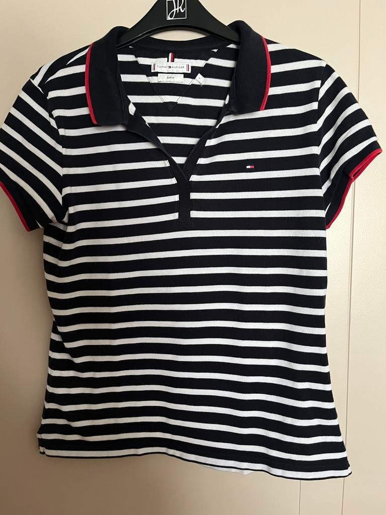 Gestreepte polo van tommy hilfiger, Ophalen, Tommy hilfiger, Blauw, Maat 42/44 (L)