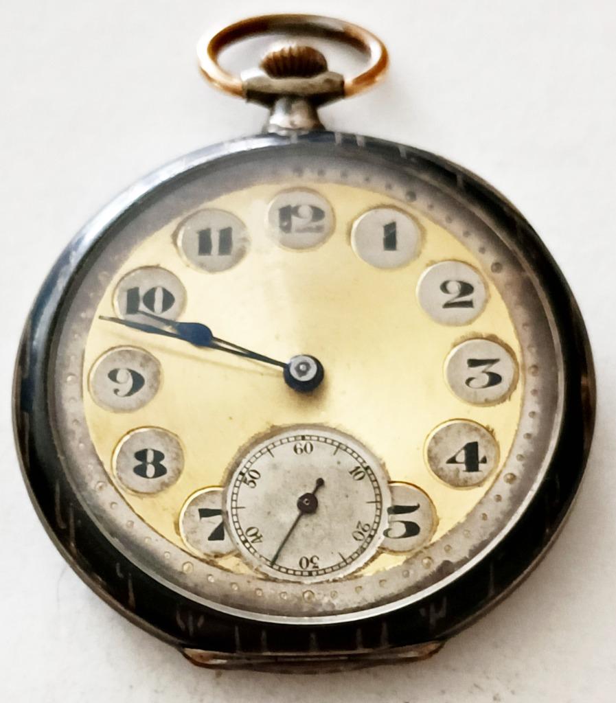 Montre poche homme mécanique argent niellé, chiffres arabes, Collections, Enlèvement ou Envoi, Utilisé