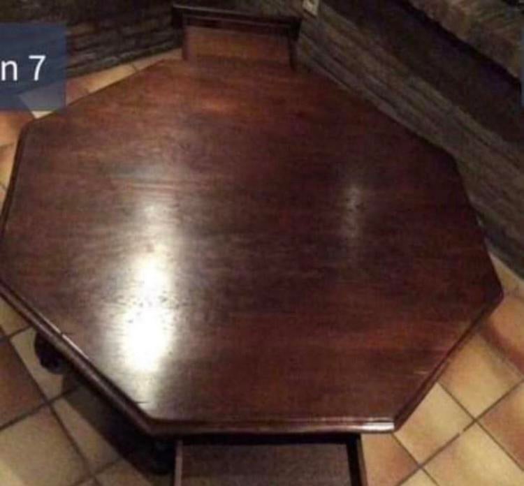 Grande table basse octogonale en chêne, Maison & Meubles, Moins de 50 cm, 100 à 150 cm, Enlèvement, Utilisé