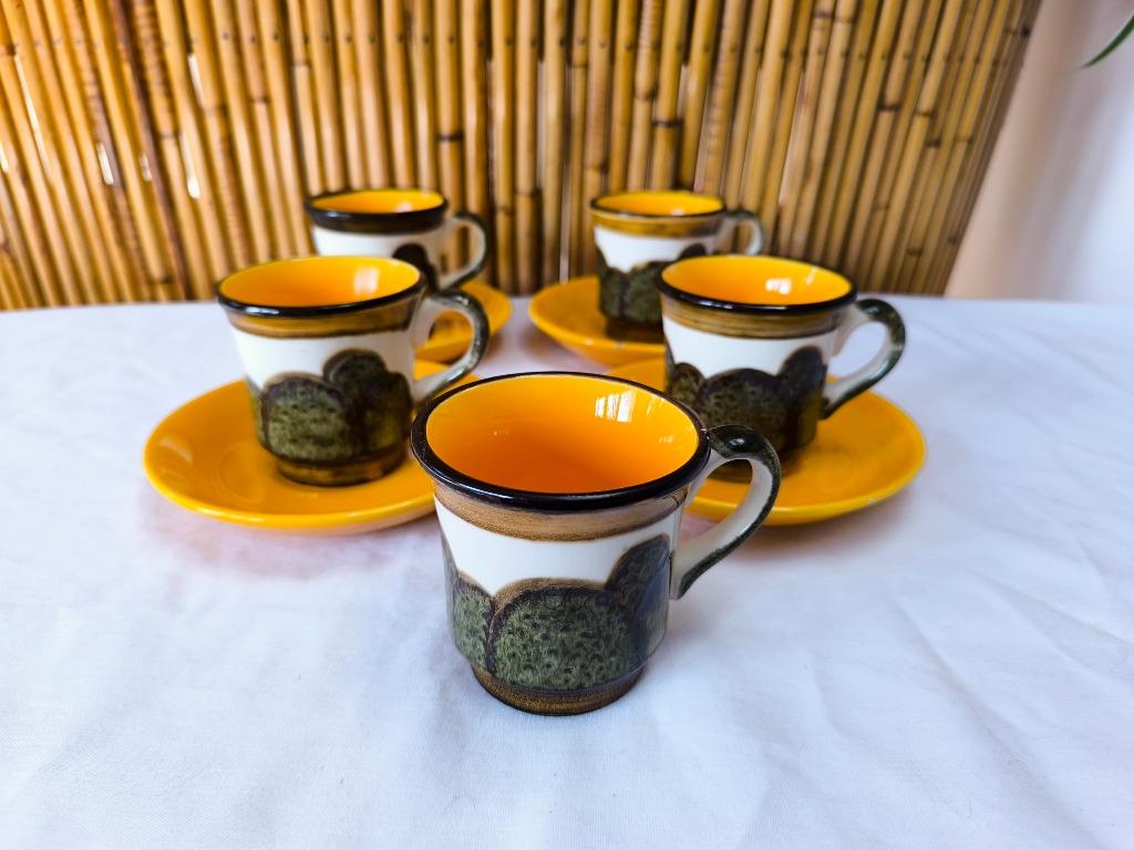 5 kopjes en 4 schotels vintage Schramberg uit 1960, fat-lava, Gebruikt, Keramiek, Ophalen of Verzenden, Overige stijlen