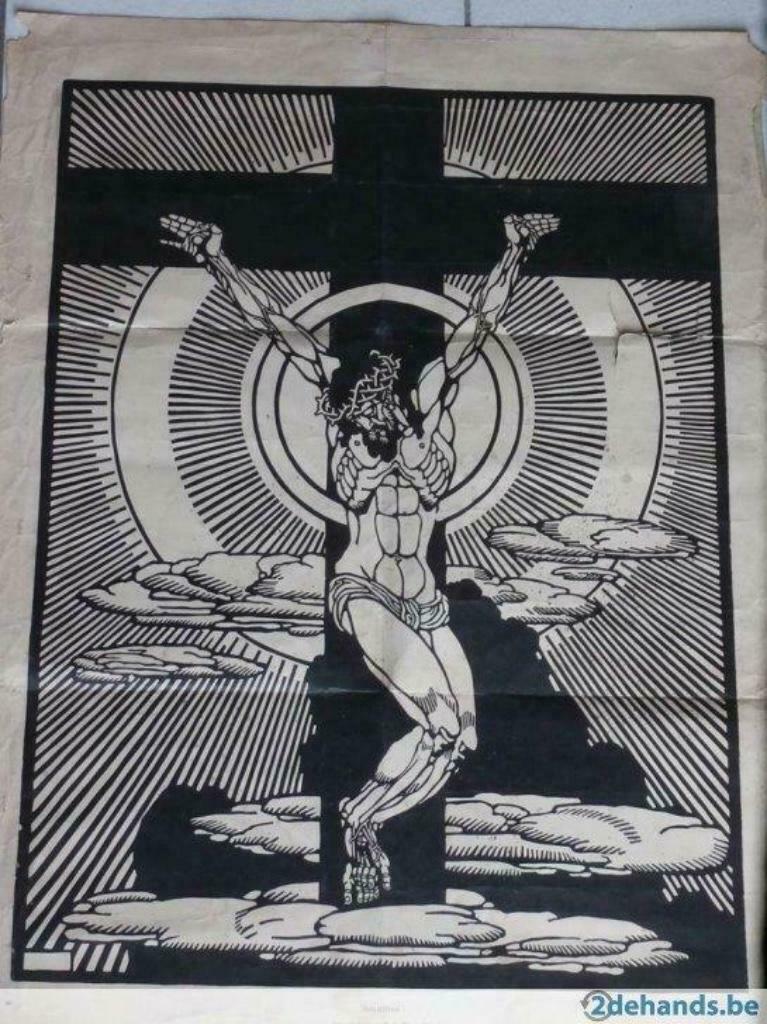 lino : Golgotha :Lino-Josef Von Divéky/Hongarije, Antiek en Kunst, Kunst | Etsen en Gravures, Ophalen of Verzenden