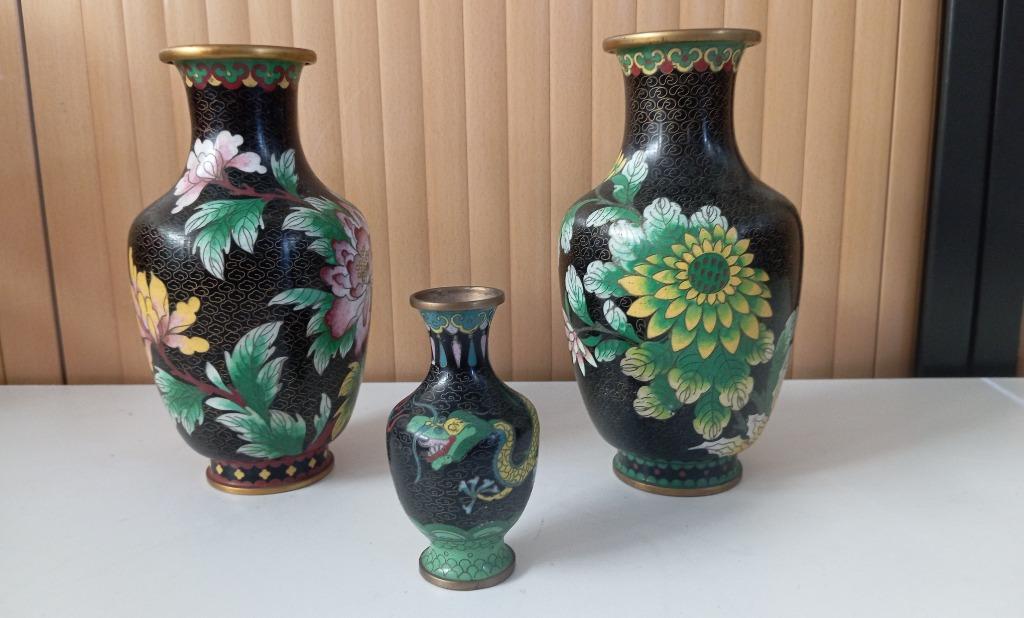 3 oudere cloisonné vazen, Ophalen of Verzenden