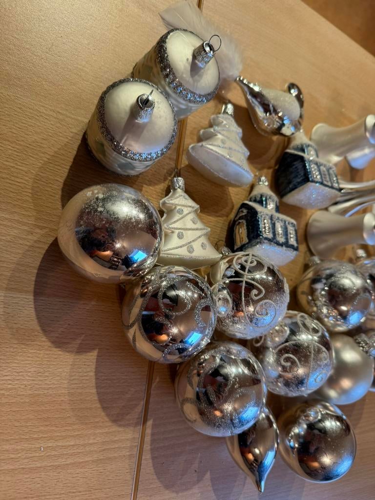 Kerstboomversiering zilver/wit 23 stuks, Ophalen, Zo goed als nieuw