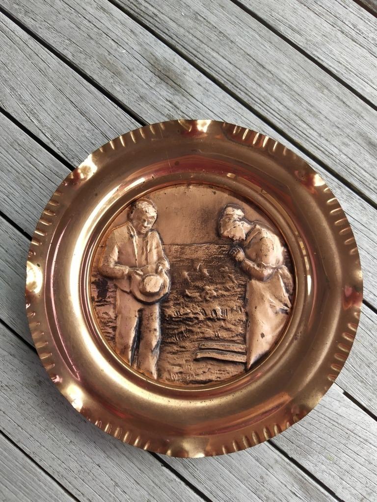Koperen plaat - D 19,5 cm, Ophalen of Verzenden, Koper