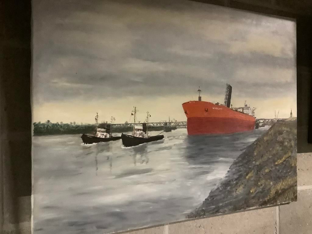 Olieverfschilderij op doek - “Waasland verlaat Boelwerf”, Ophalen