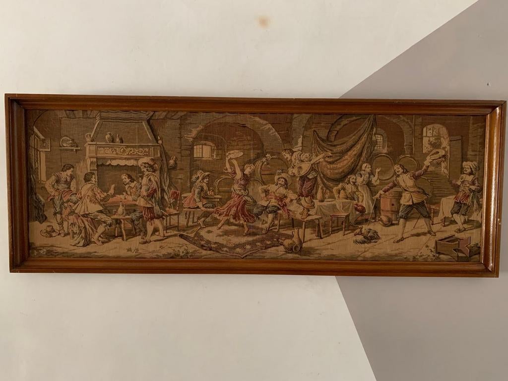 Antiek wandtapijt met eikenhouten frame, Antiek en Kunst, Ophalen