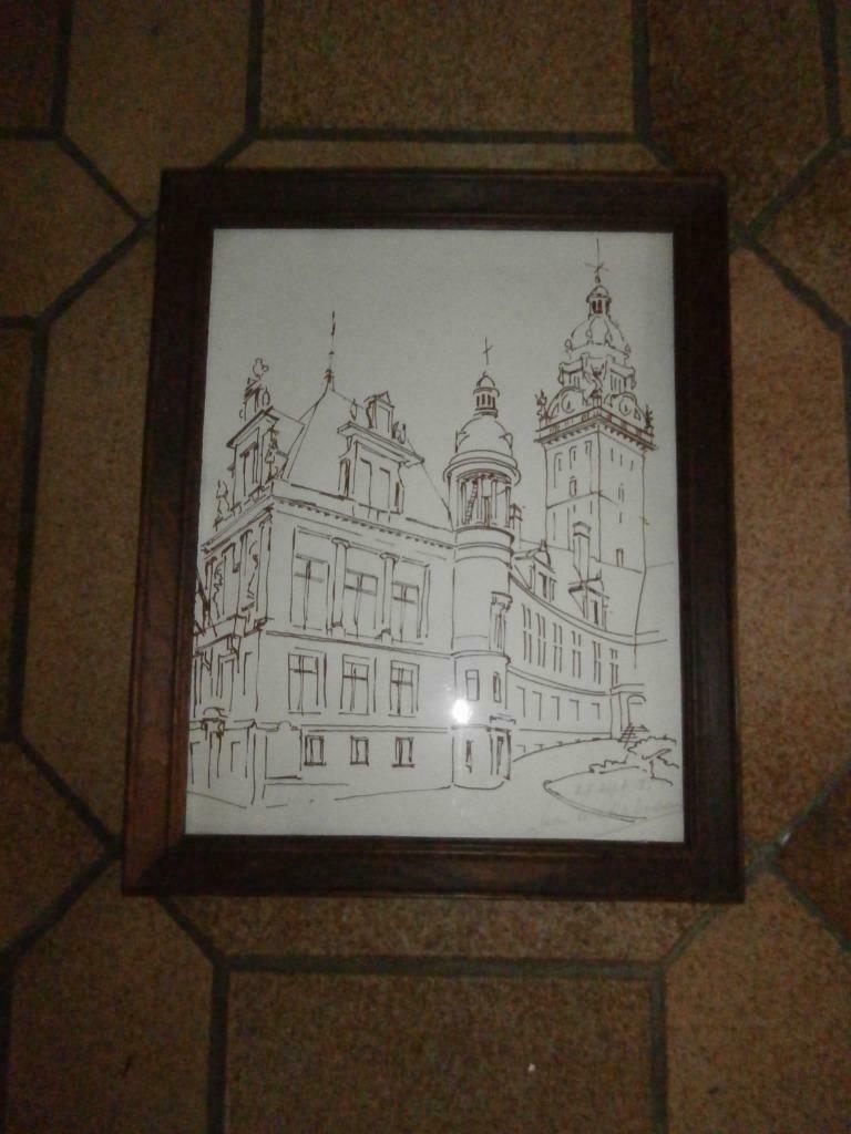 Dessin : partie gauche de l'hôtel de ville de St Gilles, Antiquités & Art, Enlèvement