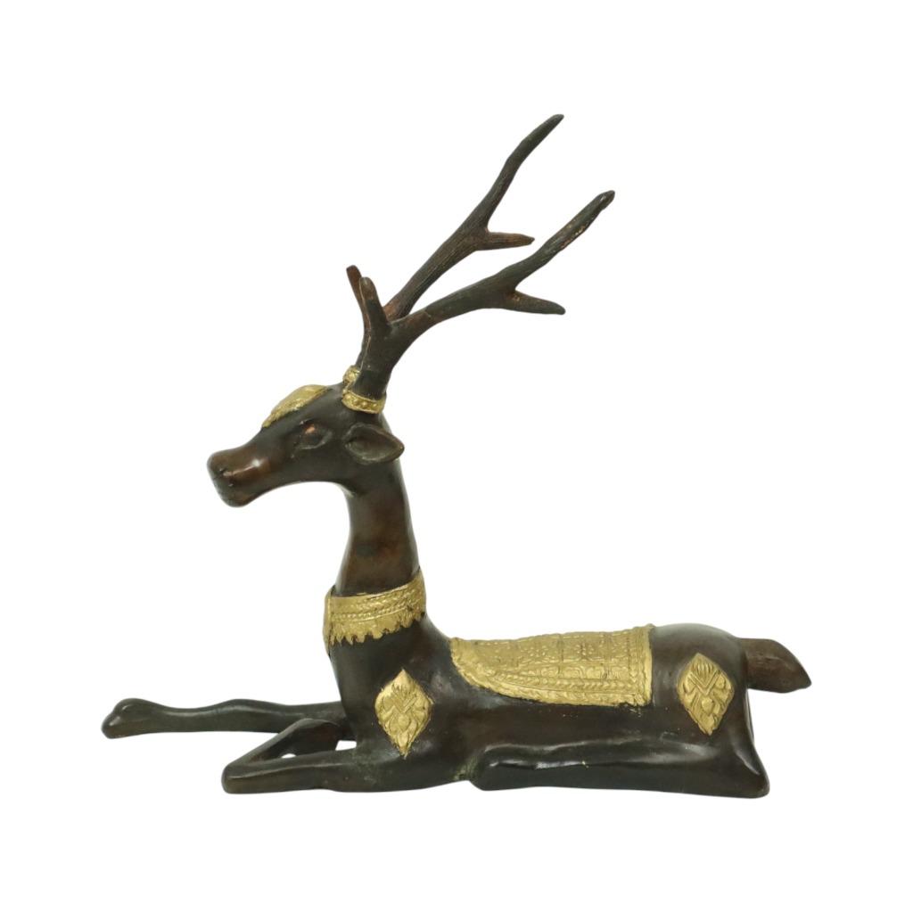 Vintage Bronzen Beeld Liggend Hert Sarreid Ltd 32cm, Antiek en Kunst, Ophalen of Verzenden, Brons