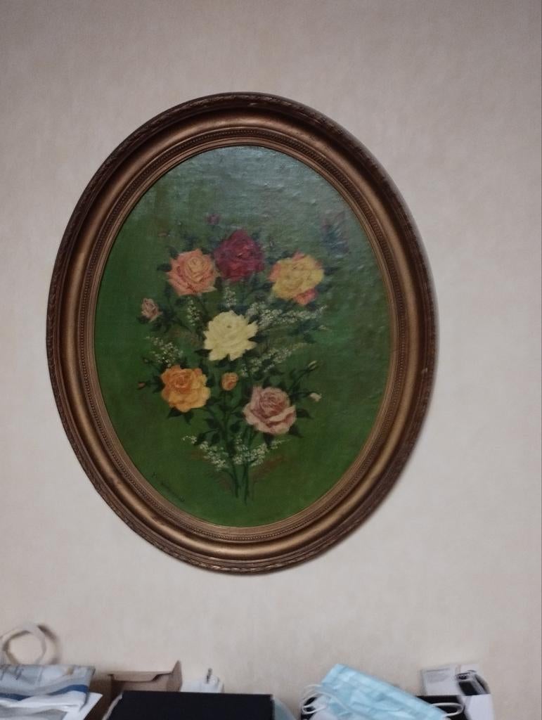 Een schilderij met rozen erop kleur verschillende kleuren, Antiek en Kunst, Kunst | Schilderijen | Klassiek, Ophalen