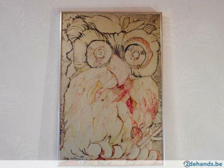 schilderij uil geschilderd op alminium door annie mortier, Antiek en Kunst, Kunst | Schilderijen | Modern, Ophalen of Verzenden