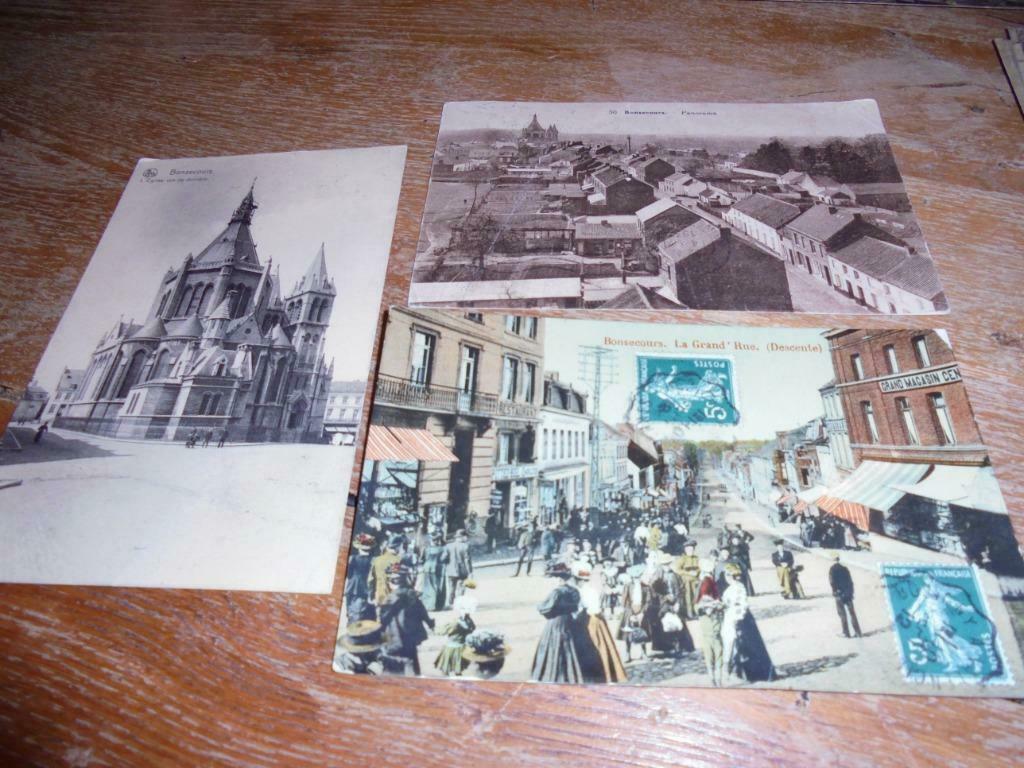 3 oude postkaarten Bonsecours Péruwelz, Ophalen