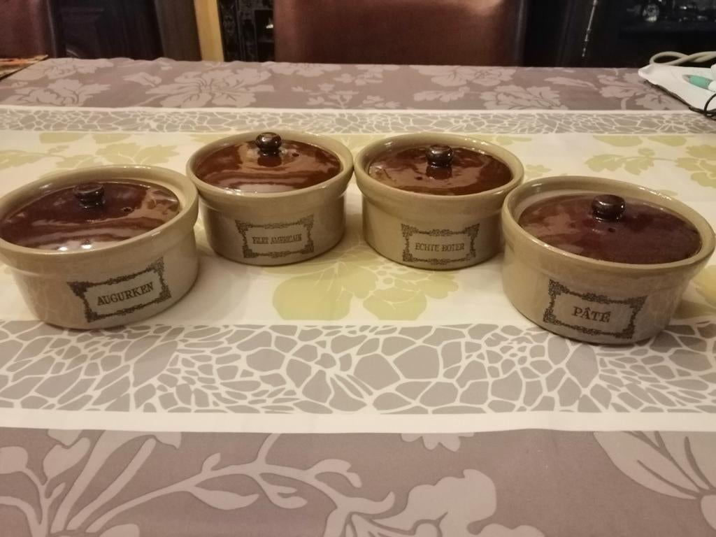 4x geglazuurde aardwerk potjes, Ophalen of Verzenden, Zo goed als nieuw
