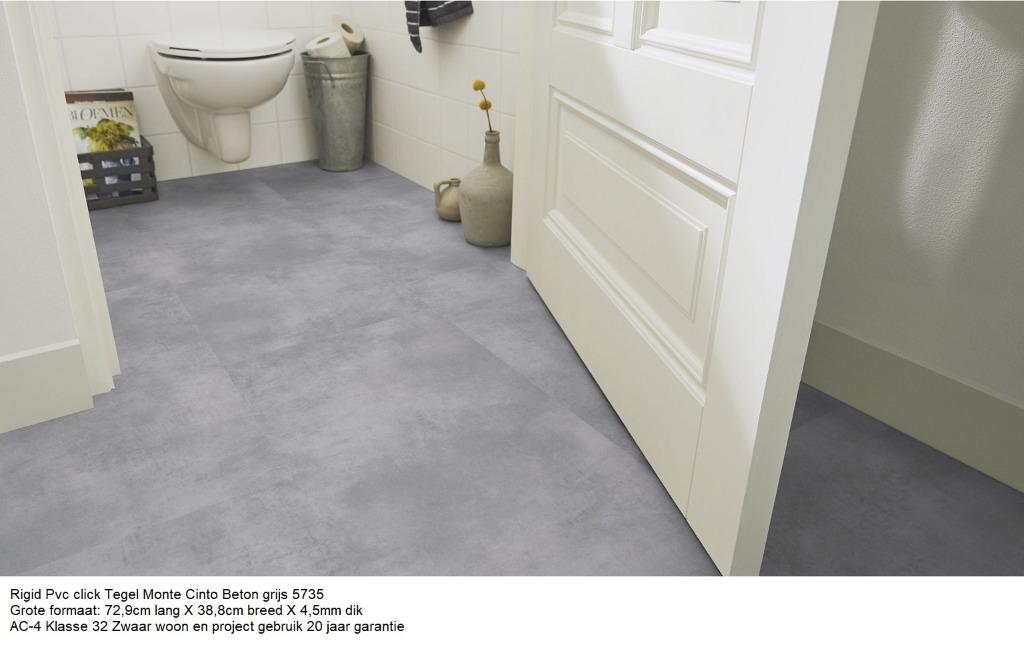 85,35m2 Grote Pvc Click Tegel Monte Beton Grijs 43pak :€1360, 75 m² of meer, Ophalen of Verzenden, Grijs, Laminaat
