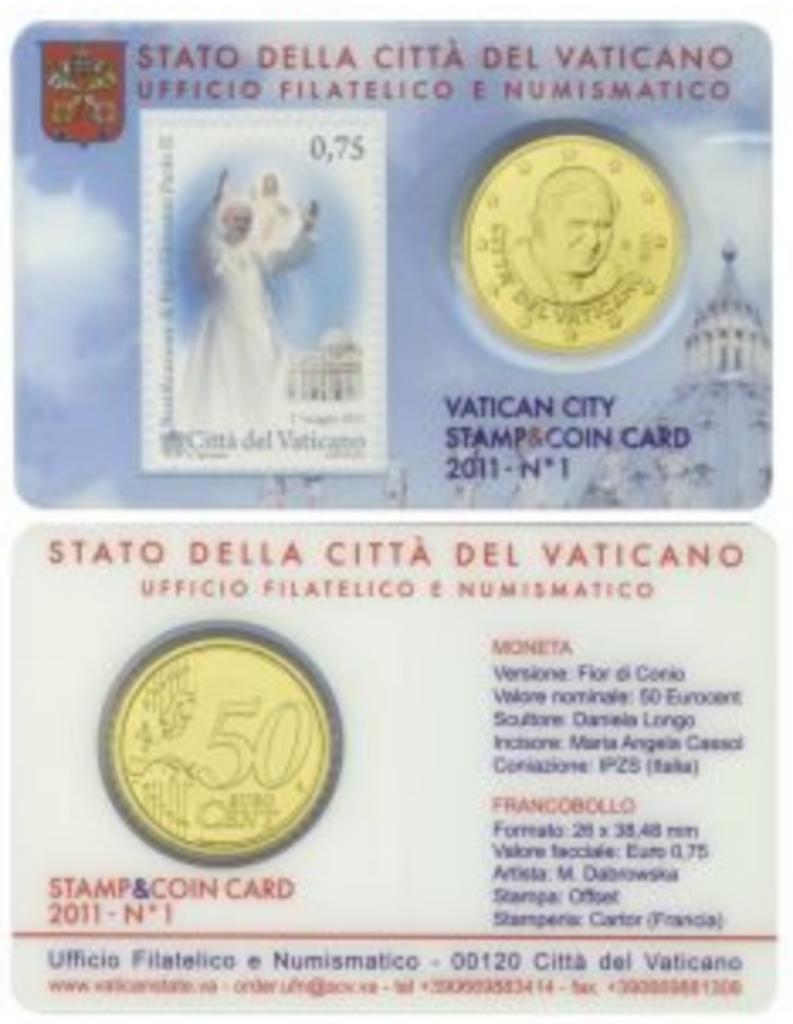 Timbre et carte-monnaie de 50 centimes d'euro Vatican n° 1, Timbres & Monnaies, Envoi, Vatican