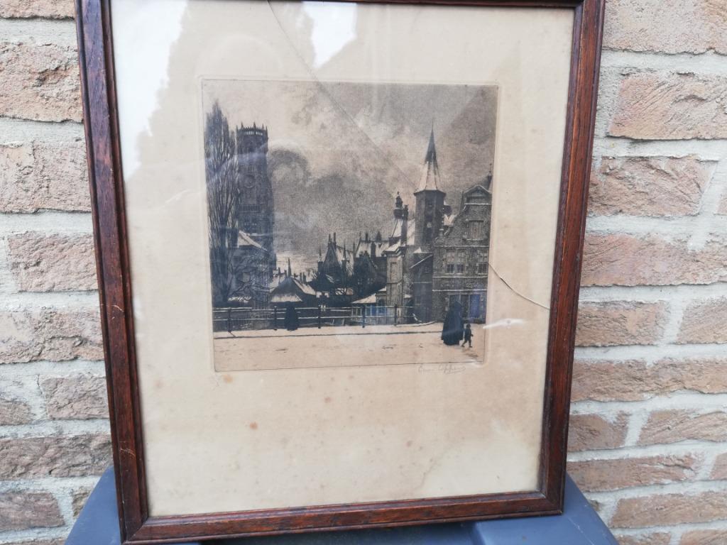 Omer Coppens, oude ets, 'Belfort van Brugge', Antiquités & Art, Art | Eaux-fortes & Gravures, Enlèvement ou Envoi