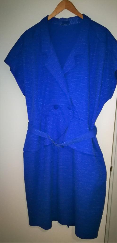 Blauwe linnen jurk - maat 52-54., Ophalen of Verzenden, Gedragen, Blauw, Jurk