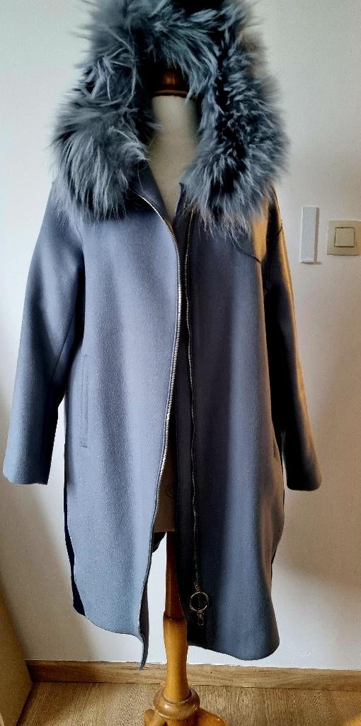 LIQUIDATION !! ARTURO manteau laine fourrure gris bleu, Taille 42/44 (L), Enlèvement ou Envoi, Comme neuf, Bleu