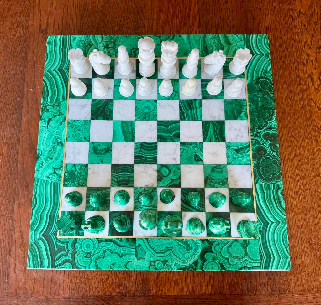 Grand Jeu d'échec Malachite et Marbre Blanc, Collections, Enlèvement ou Envoi