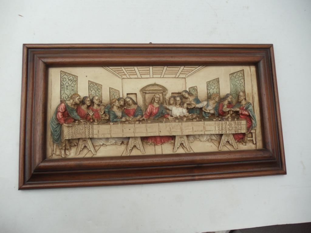 Houten kader met "Laatste avondmaal" tafereel, Antiek en Kunst, Ophalen