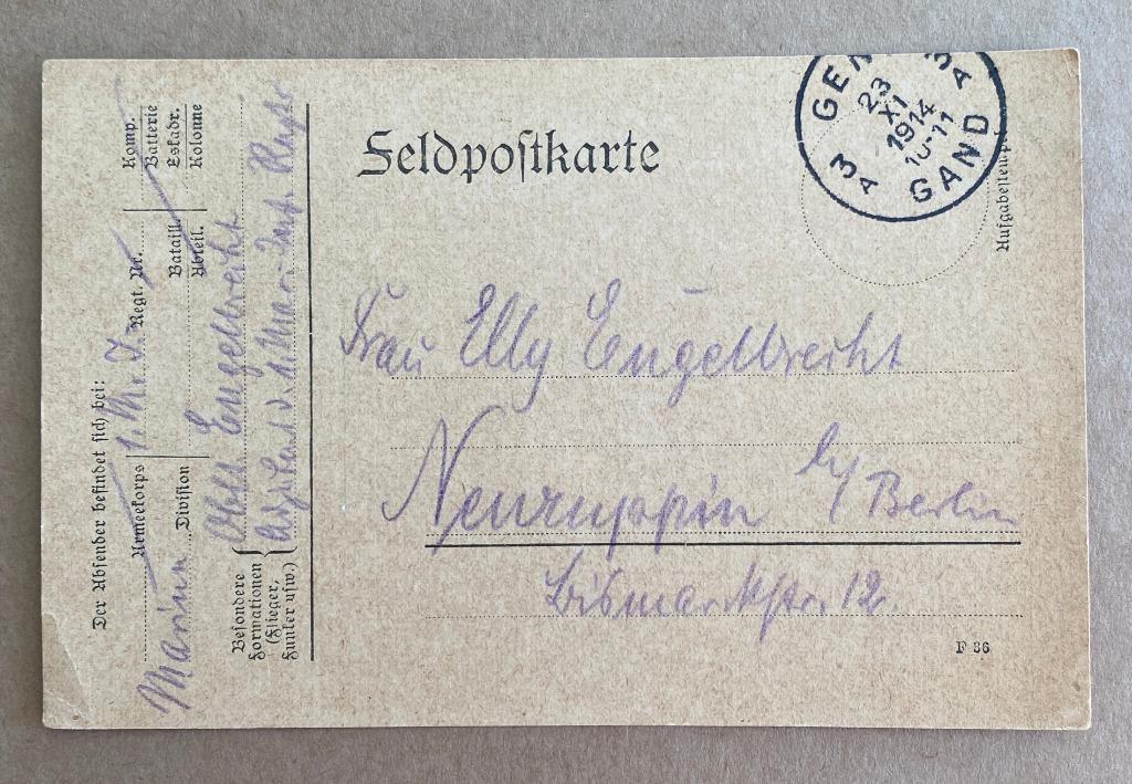 carte postale GAND • GENT FELDPOST  1914 WW1  MARINE DIV, Ophalen of Verzenden