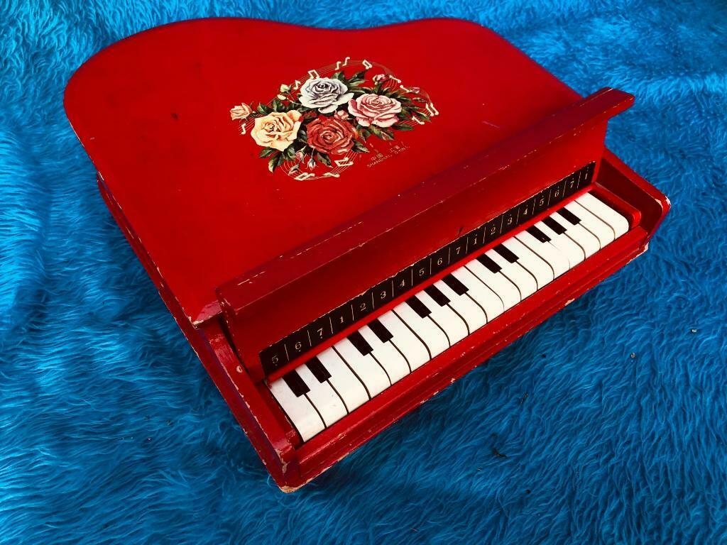Vintage - Rode Houten Vleugelpiano, Enlèvement ou Envoi