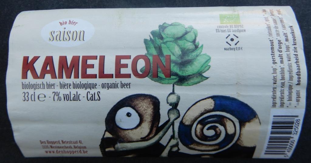 Bieretiket Kameleon Saison Brouwerij Den Hopperd (10q4), Verzamelen, Verzenden, Gebruikt