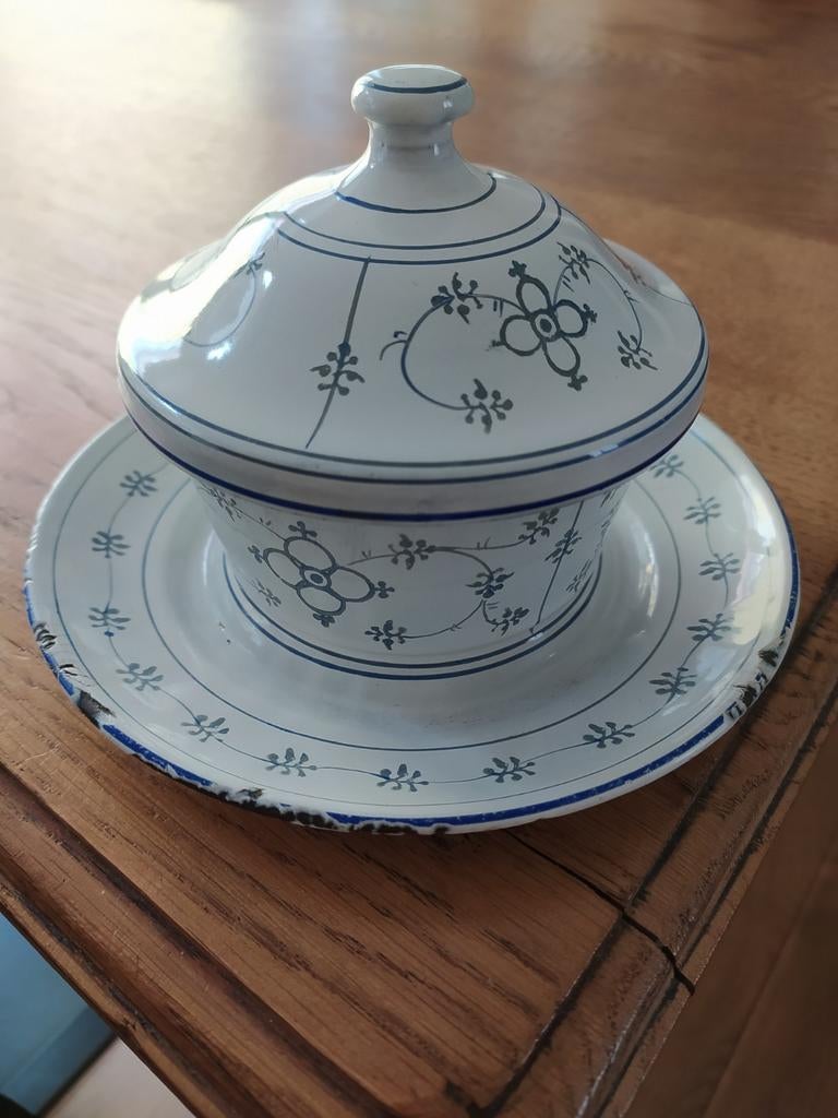 Blauw Saks Emaille Botervlootje, Antiek en Kunst, Ophalen of Verzenden