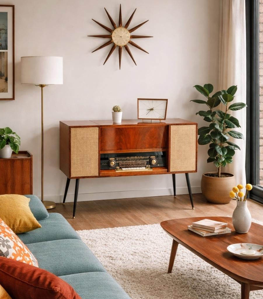 Uniek midcentury audiomeubel (radio - platenspeler), Ophalen of Verzenden, Gebruikt, Platenspeler